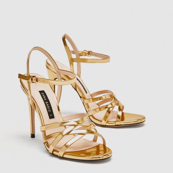 Zara Shoes - ZARA GOLD HIGH HEELS LAMINATED STRAPPY SANDALS